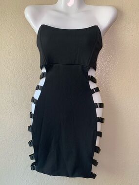 MEEK Black Side Cut Out Side Strapless Bodycon Club Night Dress Size S NWT